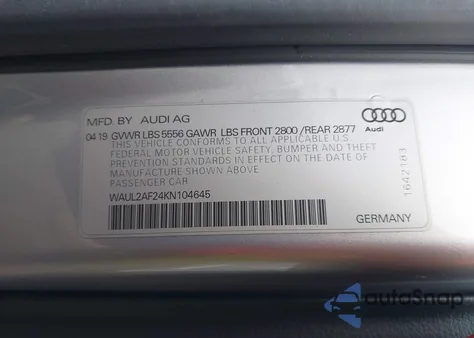 2019 Audi A6 55 Premium z USA, uszkodzony, nr VIN WAUL2AF24KN104645